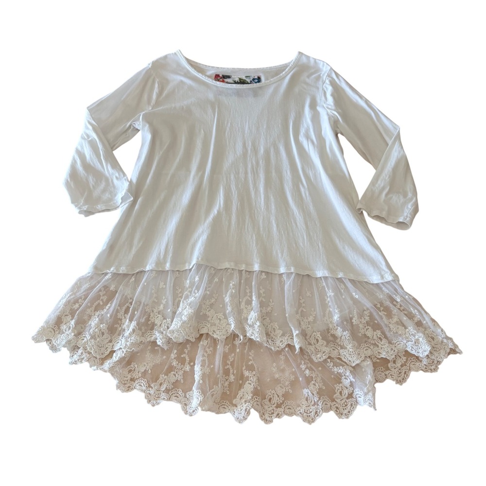 Gray Saks Fifth Avenue Witchy Cottagecore Lace Handkerchief Hem Top White Large